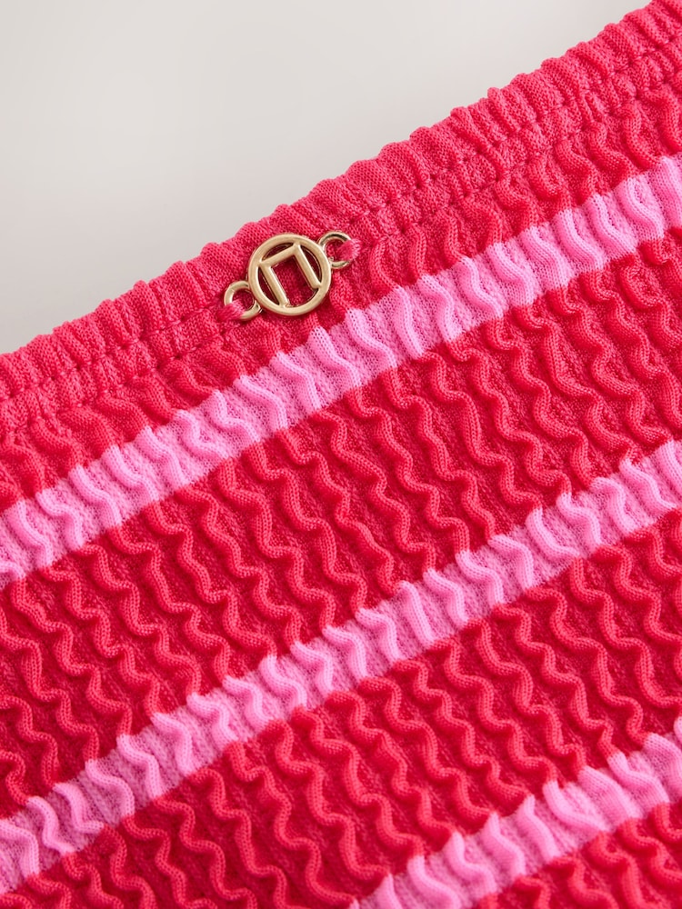 Pink/Red Stripe Crinkle High Leg Bikini Bottoms - Image 8 of 8