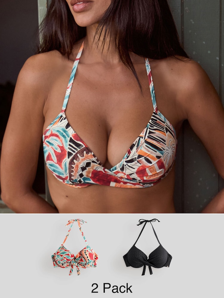 أحمر صدئ تجريدي/أسود - حزمة من 2 قطعة بيكيني علوية مبطنة وبسلك - صورة 1 من 14