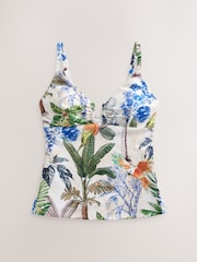 Cream/Navy Parrot Print Tummy Control Tankini Top - Image 6 of 9