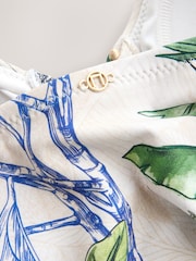 Cream/Navy Parrot Print Tummy Control Tankini Top - Image 7 of 9