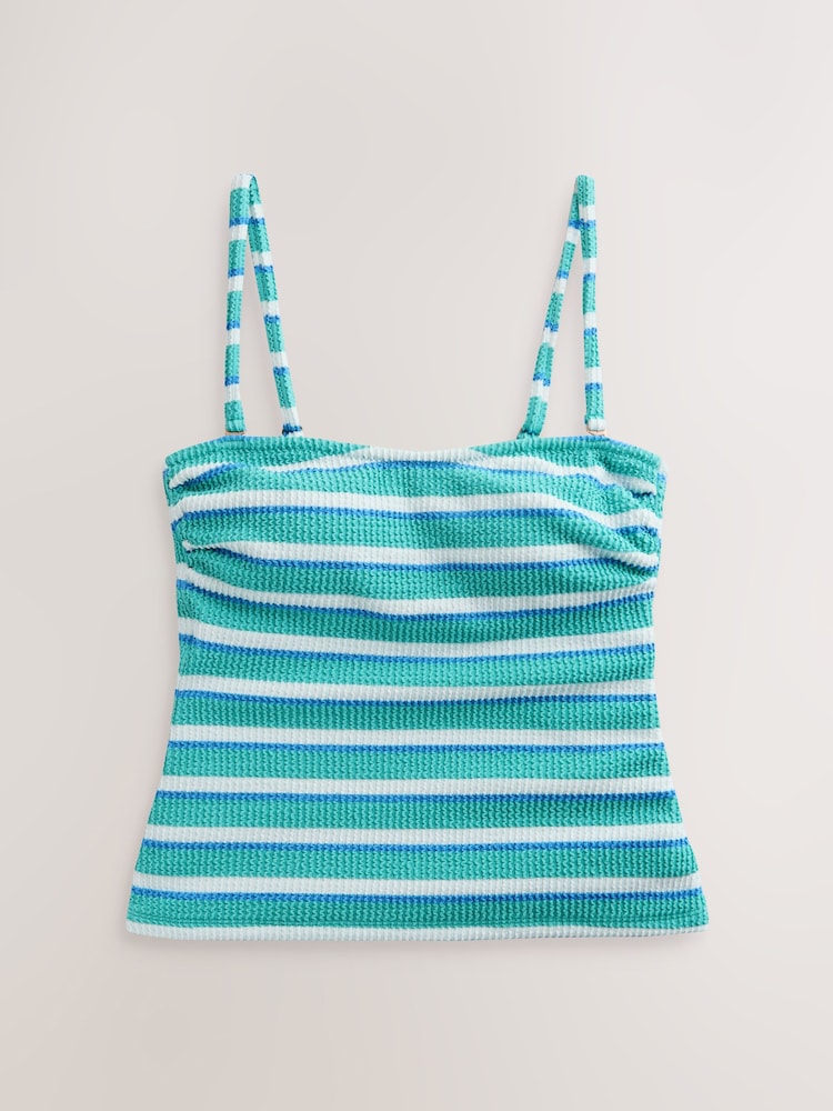 Pink/Aqua White Crinkle Stripe Pull On Bandeau Tankini Tops 2 Pack - Image 2 of 6 Pink/Aqua White Crinkle Stripe Pull On Bandeau Tankini Tops 2 Pack - Image 2 of 6