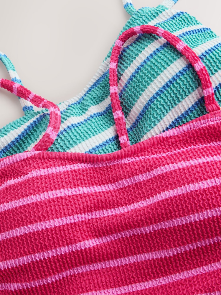 Pink/Aqua White Crinkle Stripe Pull On Bandeau Tankini Tops 2 Pack - Image 6 of 6 Pink/Aqua White Crinkle Stripe Pull On Bandeau Tankini Tops 2 Pack - Image 6 of 6