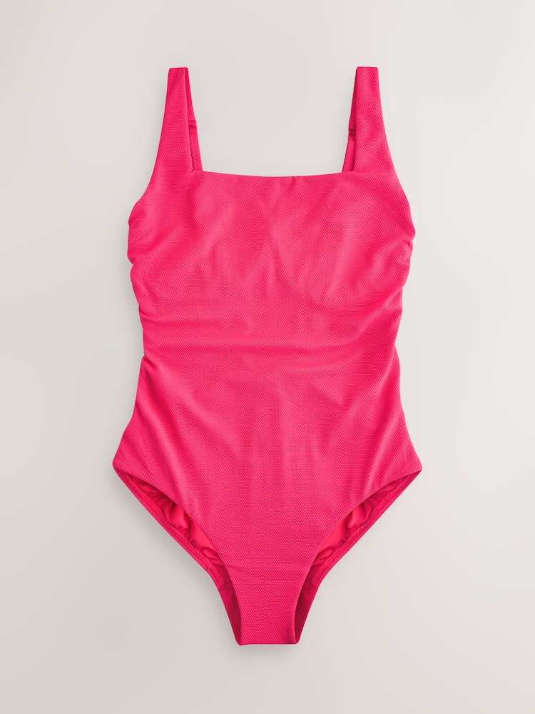 Malinově růžové piké - Plavky stahující bříško DD+ s kosticemi a hranatým výstřihem - Obrázek 1 z 4