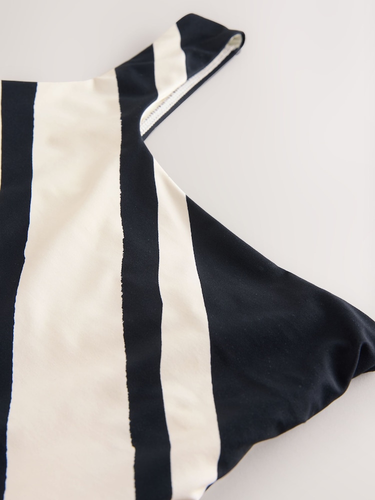 Cream/Black Stripe One Shoulder Tummy Control Swimsuit - Image 10 of 10