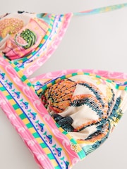 Green/Pink Conversational Embellished Bordered Triangle Bikini Top - Image 2 of 3