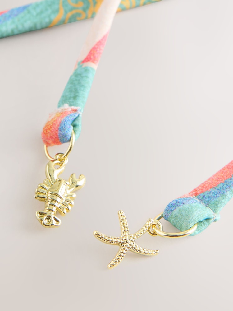 Green/Pink Conversational Embellished Bordered Triangle Bikini Top - Image 3 of 3