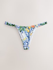 Blue/White Porcelain Sardine Print Tanga Bikini Bottoms - Image 6 of 9