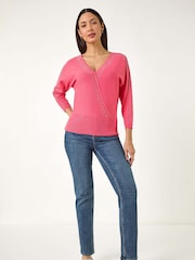 Roman Pink Embellished Short Sleeve Jumper - Image 2 of 5
