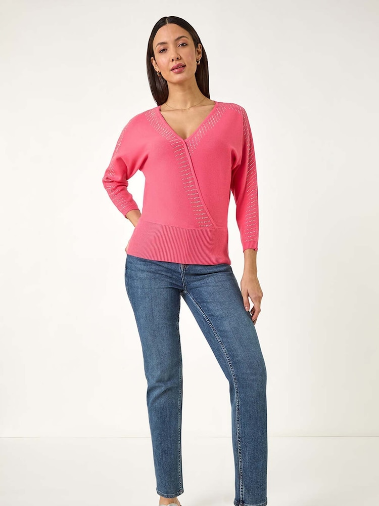 Roman Pink Embellished Short Sleeve Jumper - Image 2 of 5