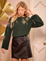 Love & Roses Forest Green Sequin Petite Embellished Knit Jumper - Image 1 of 4