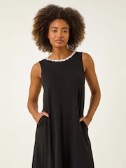 Roman Black Trim A-Line Stretch Dress - Image 1 of 5