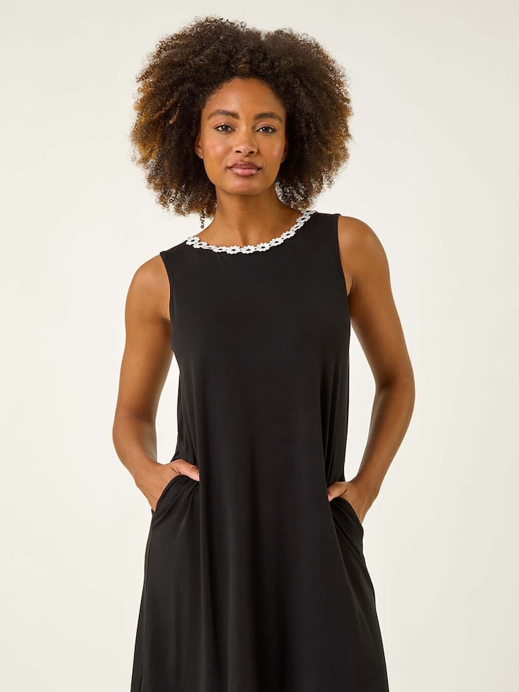 Roman Black Trim A-Line Stretch Dress - Image 1 of 5
