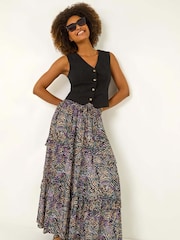 Roman Black Abstract Contrast Print Maxi Skirt - Image 1 of 5
