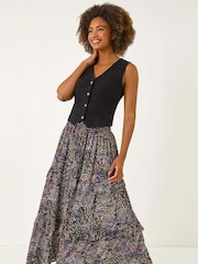 Roman Black Abstract Contrast Print Maxi Skirt - Image 2 of 5