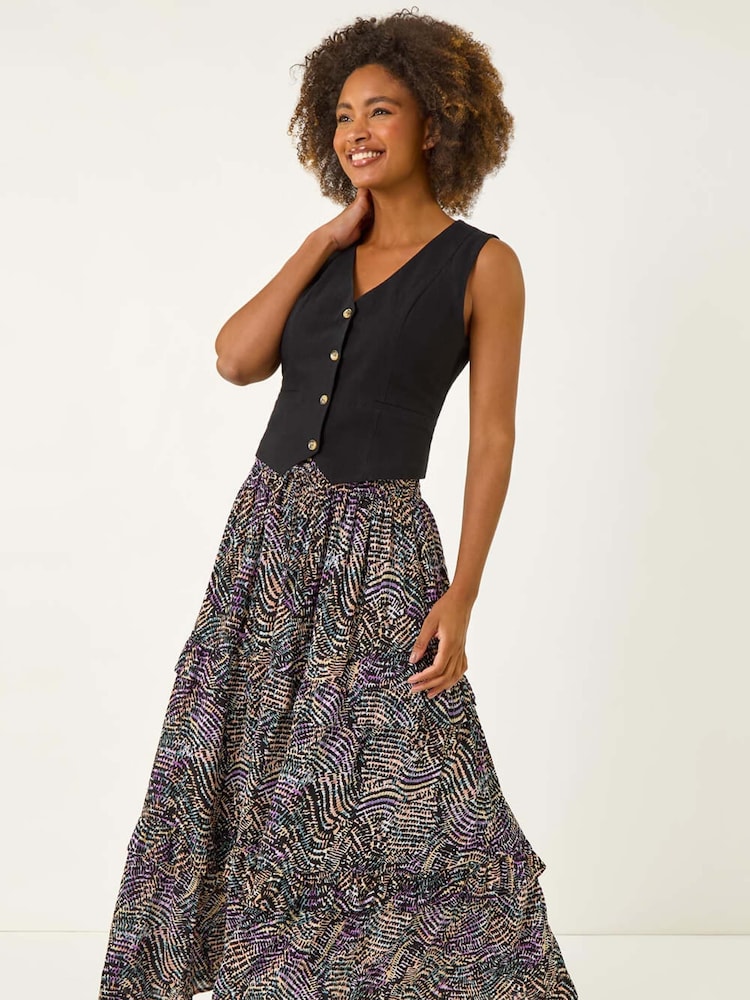 Roman Black Abstract Contrast Print Maxi Skirt - Image 2 of 5