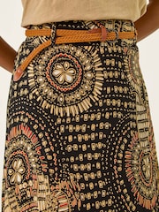 Roman Black Abstract Print Belted A-Line Skirt - Image 5 of 5
