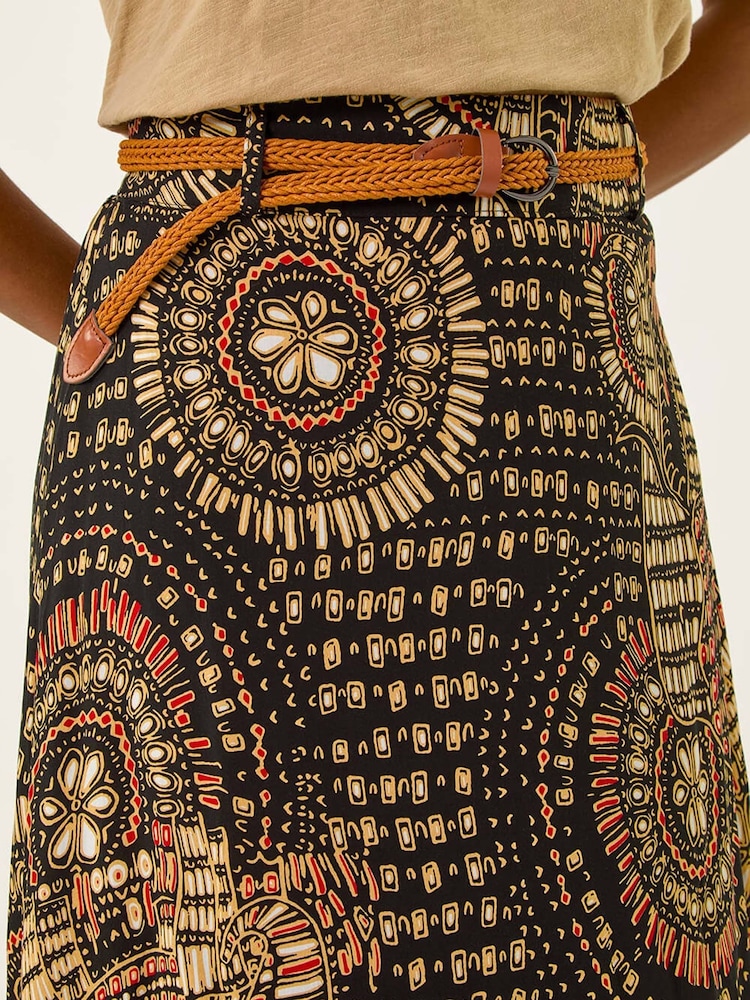 Roman Black Abstract Print Belted A-Line Skirt - Image 5 of 5