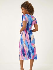 Roman Blue Abstract Print Twist Front Midi Dress - Image 3 of 5