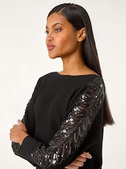 Roman Black Embellished Sleeve Knit Jumper - Image 1 of 5