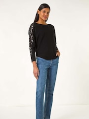 Roman Black Embellished Sleeve Knit Jumper - Image 2 of 5
