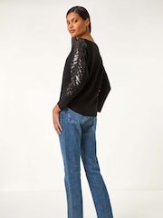 Roman Black Embellished Sleeve Knit Jumper - Image 3 of 5