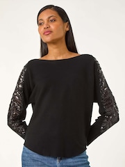 Roman Black Embellished Sleeve Knit Jumper - Image 4 of 5