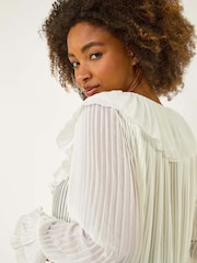 White - Roman Frill Pleated Peplum Blouse - Image 2 of 5