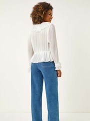 White - Roman Frill Pleated Peplum Blouse - Image 3 of 5