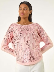Roman Pink Sequin Textured Knit Jumper - Image 1 of 5