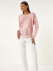 Roman Pink Sequin Textured Knit Jumper - Image 2 of 5