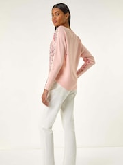 Roman Pink Sequin Textured Knit Jumper - Image 3 of 5