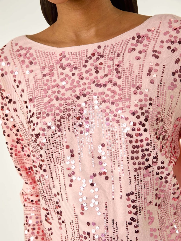 Roman Pink Sequin Textured Knit Jumper - Image 5 of 5