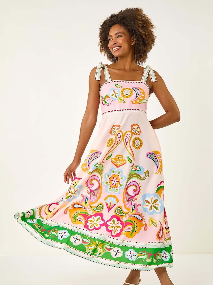Roman Pink Abstract Print Strappy Midi Dress - Image 2 of 5
