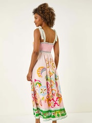 Roman Pink Abstract Print Strappy Midi Dress - Image 3 of 5