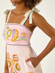 Roman Pink Abstract Print Strappy Midi Dress - Image 5 of 5