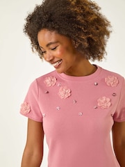 Roman Pink Floral Print Appliqué T-Shirt - Image 1 of 5