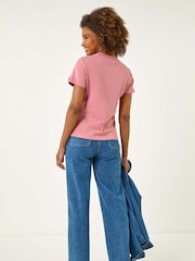 Roman Pink Floral Print Appliqué T-Shirt - Image 3 of 5