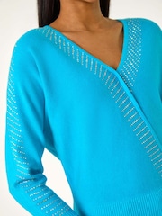 Azul - Roman Embellished Short Sleeve Jumper - Imagem 5 de 5
