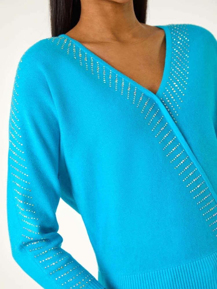 Azul - Roman Embellished Short Sleeve Jumper - Imagem 5 de 5