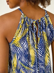 Roman Yellow Gathered Palm Print Swing Stretch Dress - Image 5 of 5