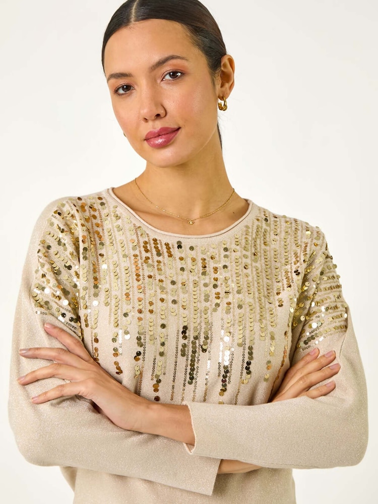 Roman Cream Sequin Drop Knit Jumper - Image 1 of 5