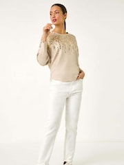 Roman Cream Sequin Drop Knit Jumper - Image 2 of 5