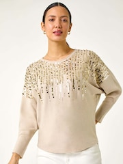 Roman Cream Sequin Drop Knit Jumper - Image 4 of 5