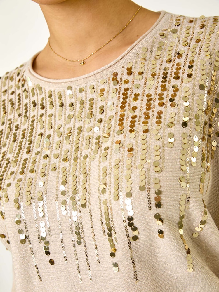 Roman Cream Sequin Drop Knit Jumper - Image 5 of 5