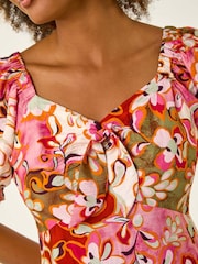 Roman Pink Floral Print Tie Front Midi Dress - Image 5 of 5