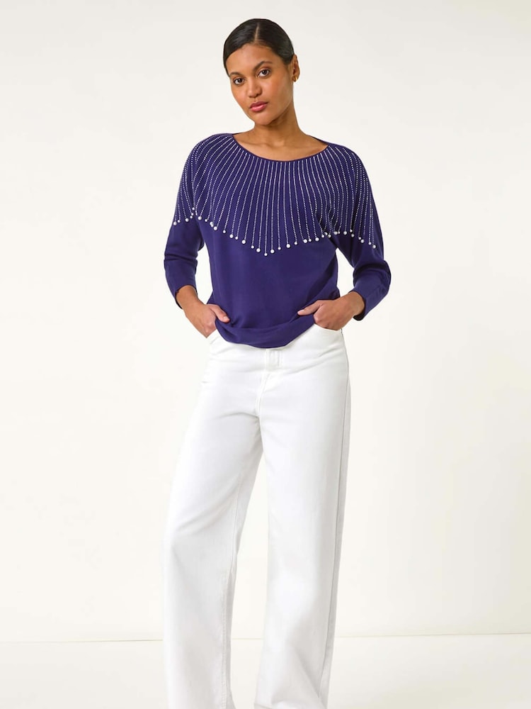 Roman Blue Sunray Shimmer Knit Jumper - Image 1 of 5