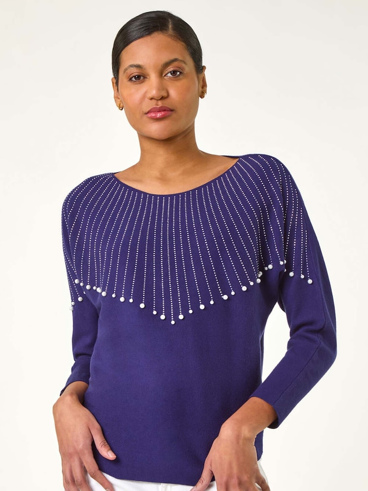 Roman Blue Sunray Shimmer Knit Jumper - Image 2 of 5