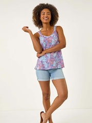 Roman Purple Burnout Printed Toggle Vest Blouse - Image 1 of 5