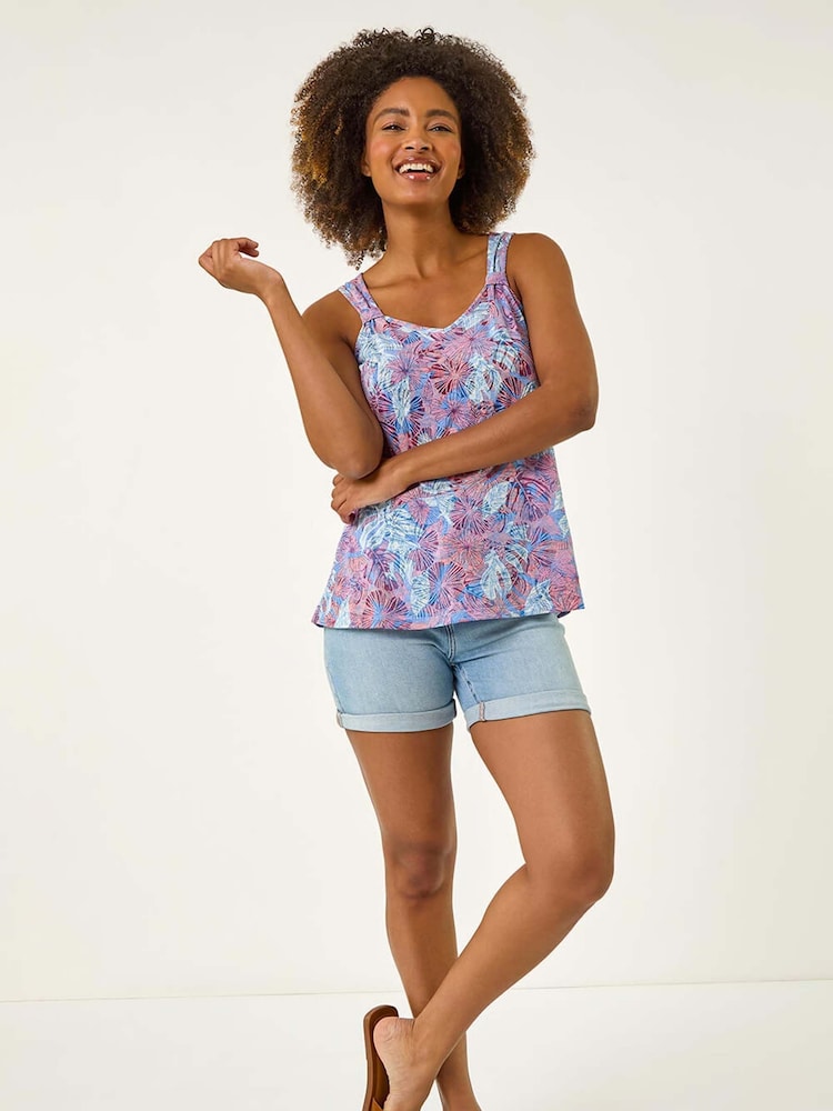 Roman Purple Burnout Printed Toggle Vest Blouse - Image 1 of 5