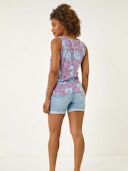 Roman Purple Burnout Printed Toggle Vest Blouse - Image 3 of 5